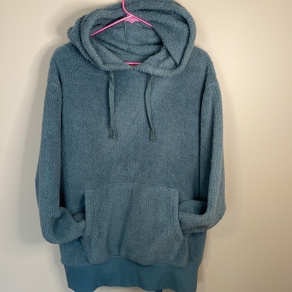 SO Soft Women’s LG Sherpa Hooded Pullover Sweatshirt w Pocket Leisure Cozy Green